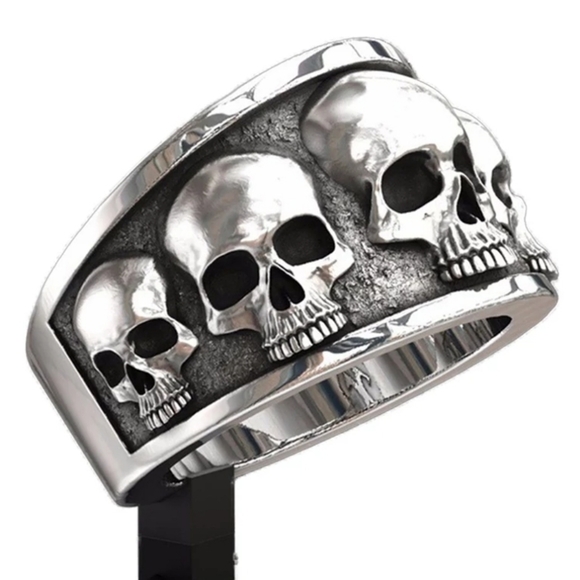 SKULL STAINLESS STEEL Ring Punk Ring Gothic - Picture 2 of 2
